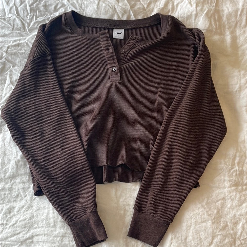 TNA Chocolate Long Sleeve Henley Top